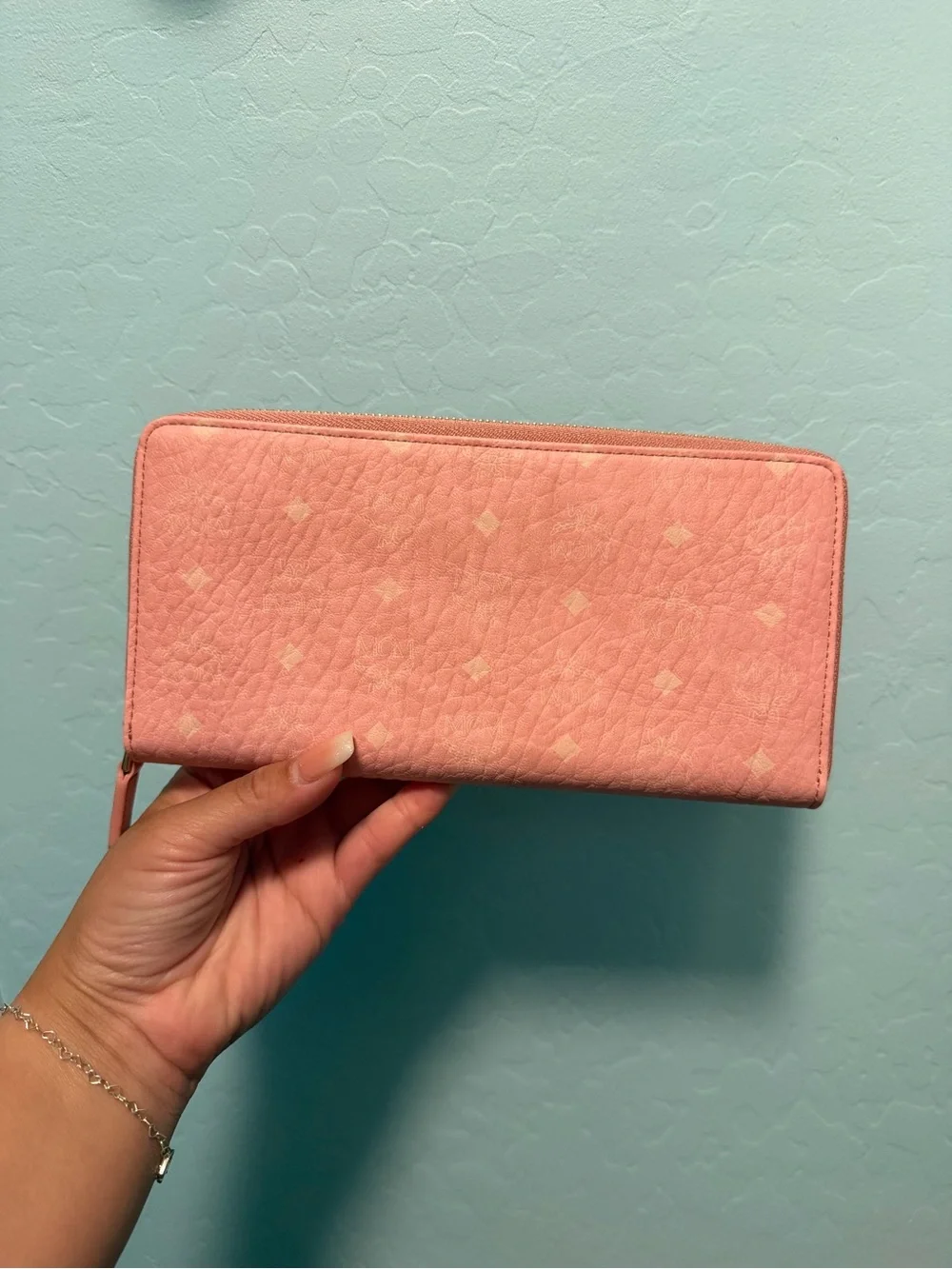 MCM Pink Zip-Around Leather Wallet